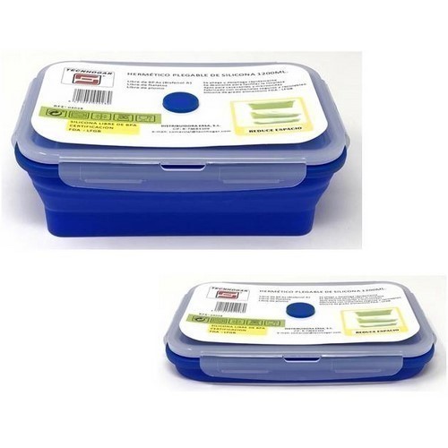 HERMETICO PLEGABLE SILICONA RECT. AZUL 1.2L